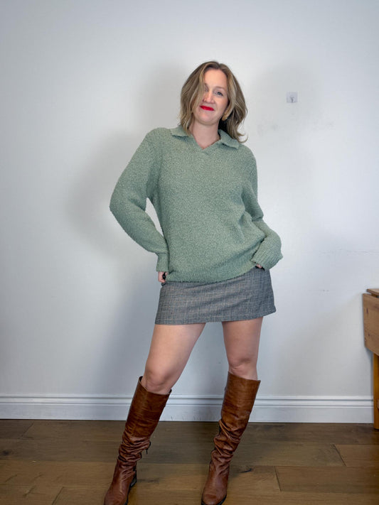 Sezane OCTOBRE Editions Fuzzy Collared Knit in Sea Green (Size L)