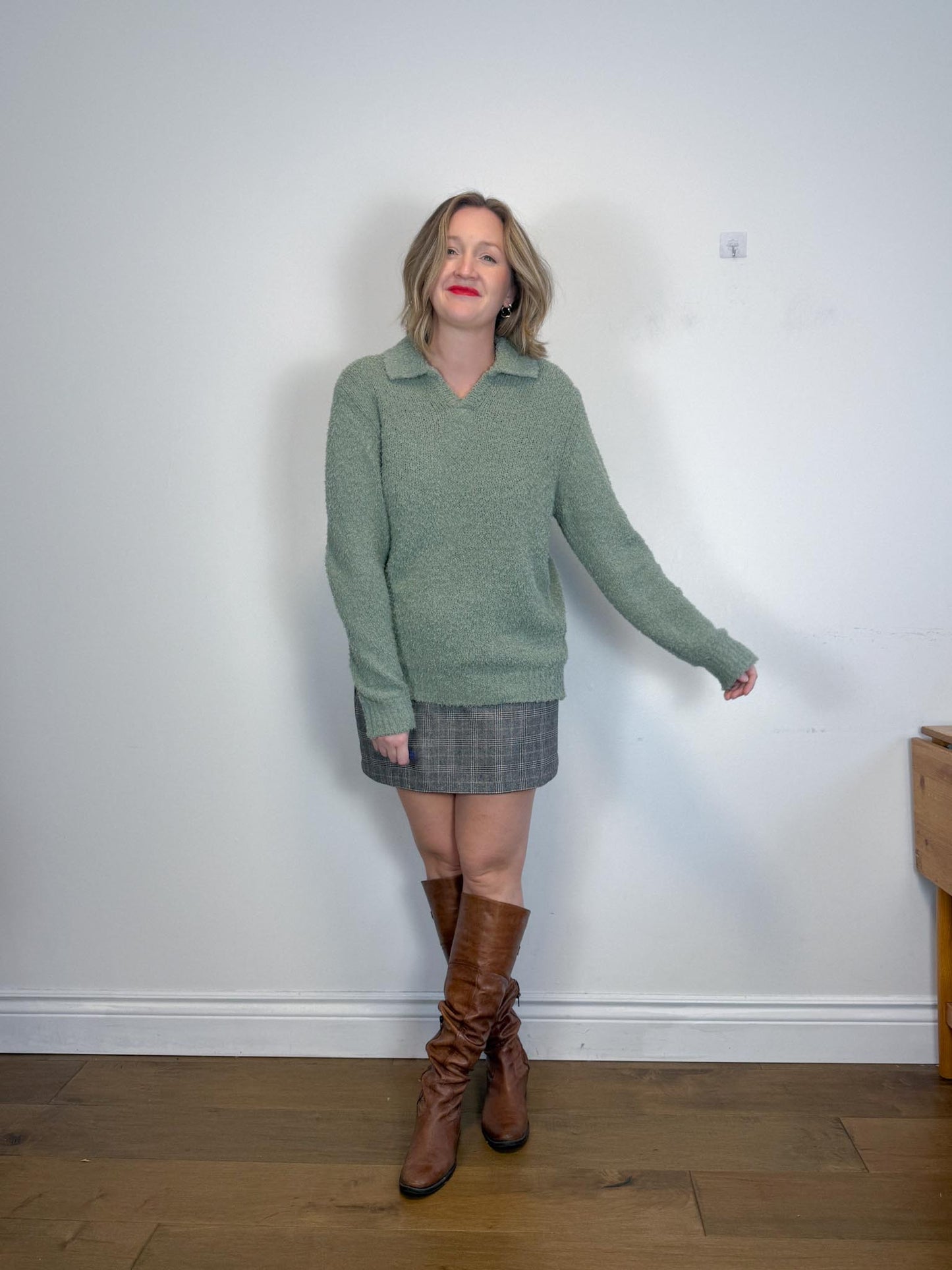 Sezane OCTOBRE Editions Fuzzy Collared Knit in Sea Green (Size L)