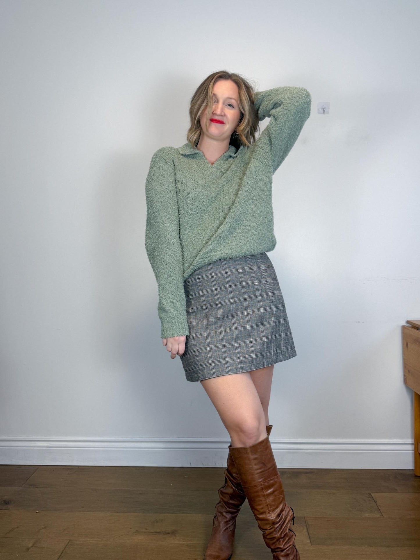 Sezane OCTOBRE Editions Fuzzy Collared Knit in Sea Green (Size L)