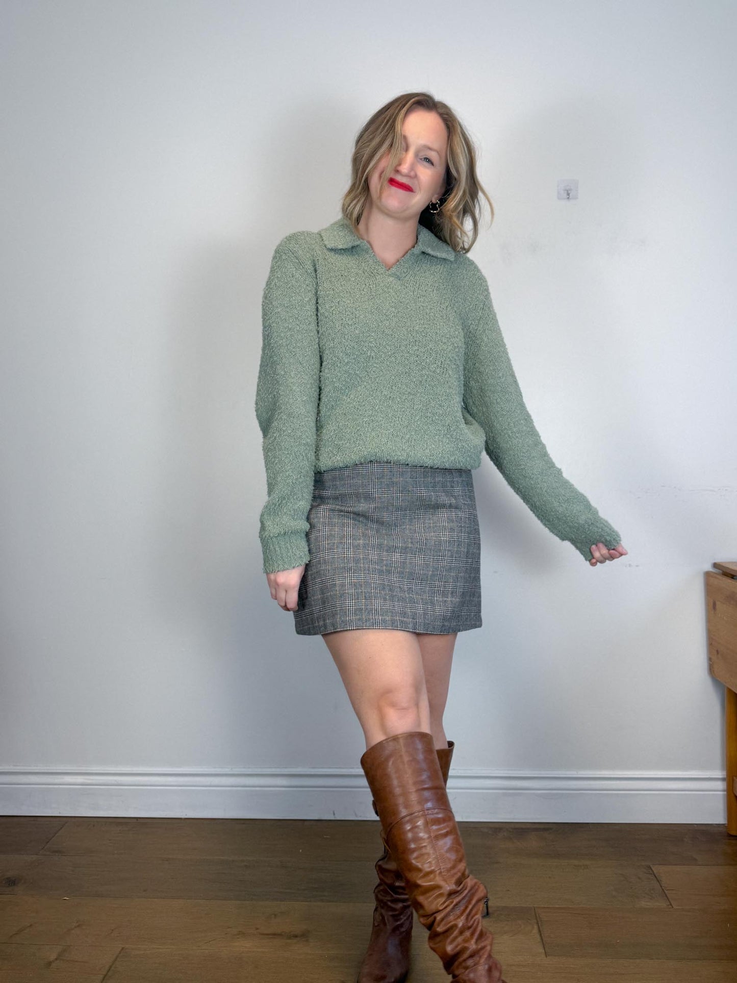 Sezane OCTOBRE Editions Fuzzy Collared Knit in Sea Green (Size L)