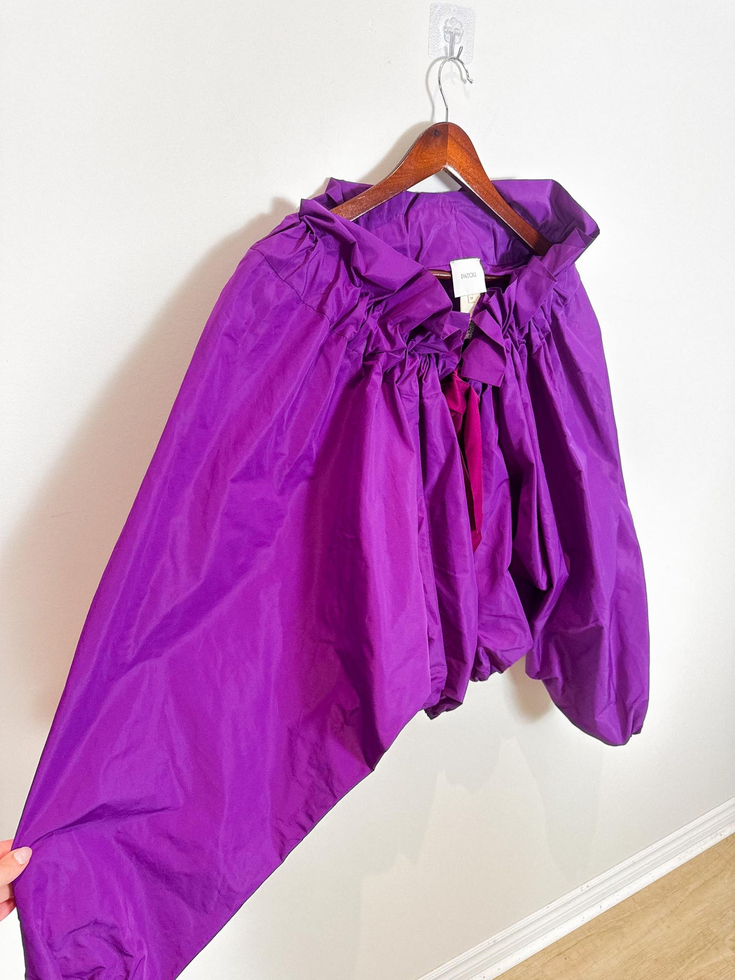 PATOU Designer "Patou Drawstring Collar Top in Eco-Friendly Faille in Anemone" (One Size)