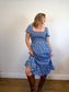 J.Crew Smocked Midi Dress with Puff Sleeves in Blue Print (Size S/M)