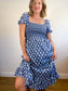 J.Crew Smocked Midi Dress with Puff Sleeves in Blue Print (Size S/M)