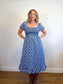 J.Crew Smocked Midi Dress with Puff Sleeves in Blue Print (Size S/M)