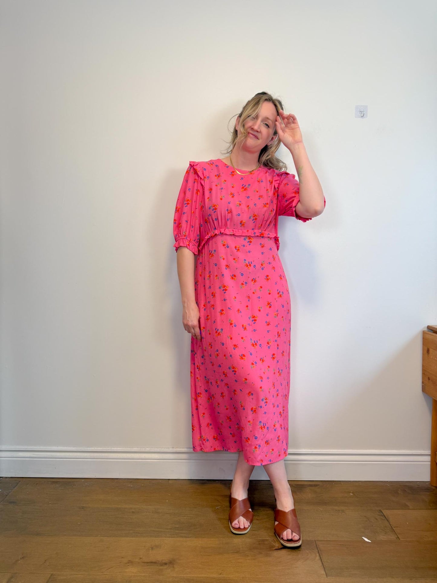Nobody's Child "Ditsy Floral Pink Felicia Midi Dress" NWT (Size 16)