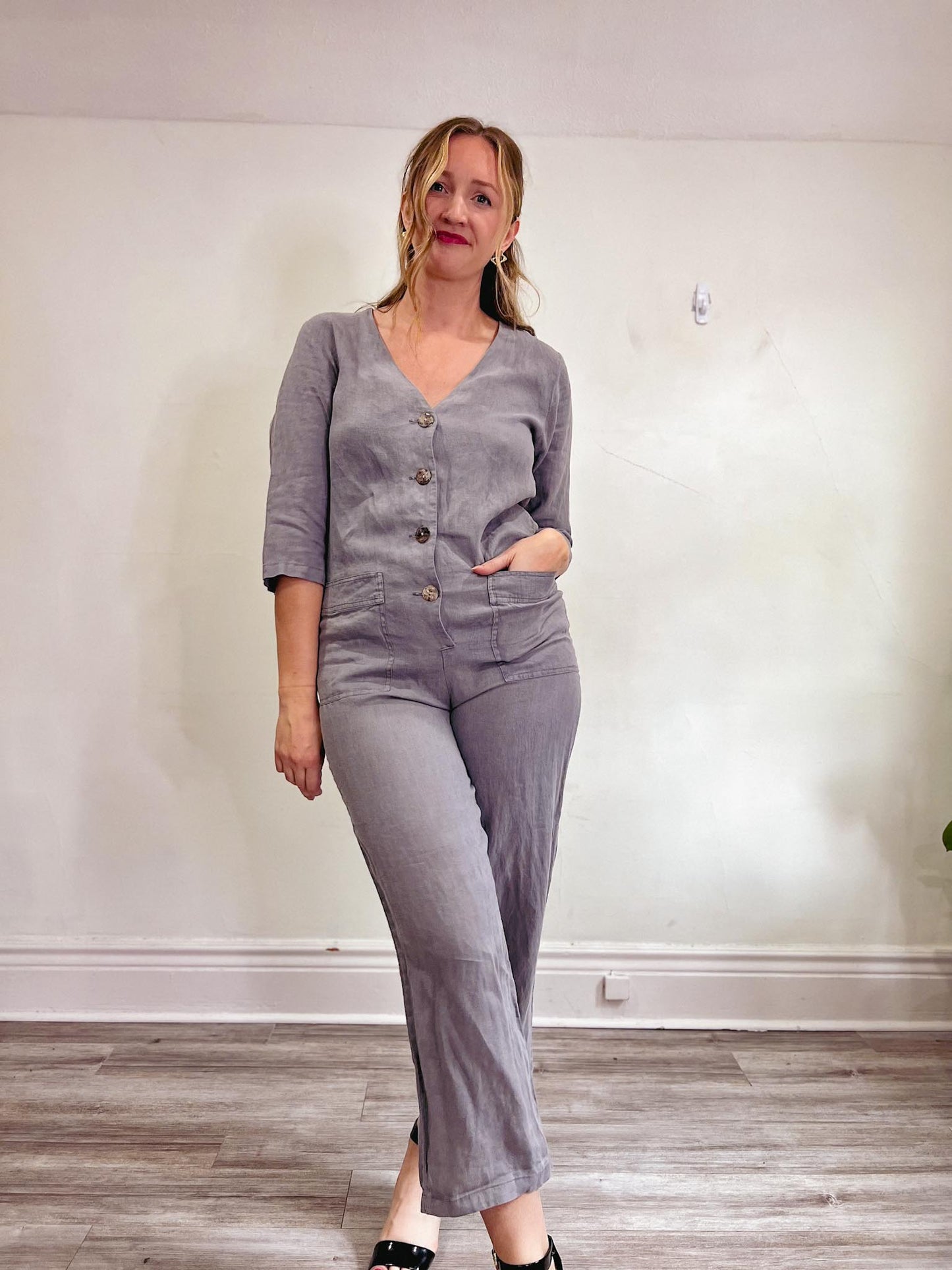 Zara Linen Jumpsuit in Grey (Size S/M)