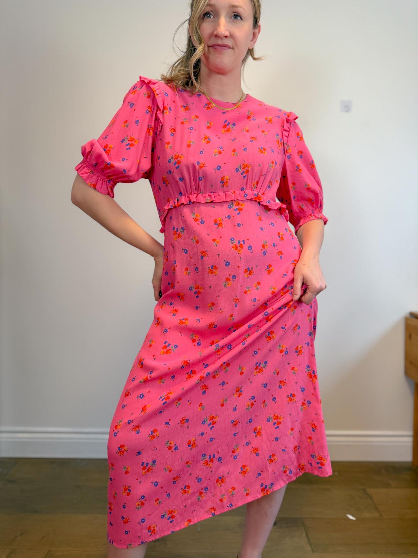 Nobody's Child "Ditsy Floral Pink Felicia Midi Dress" NWT (Size 16)