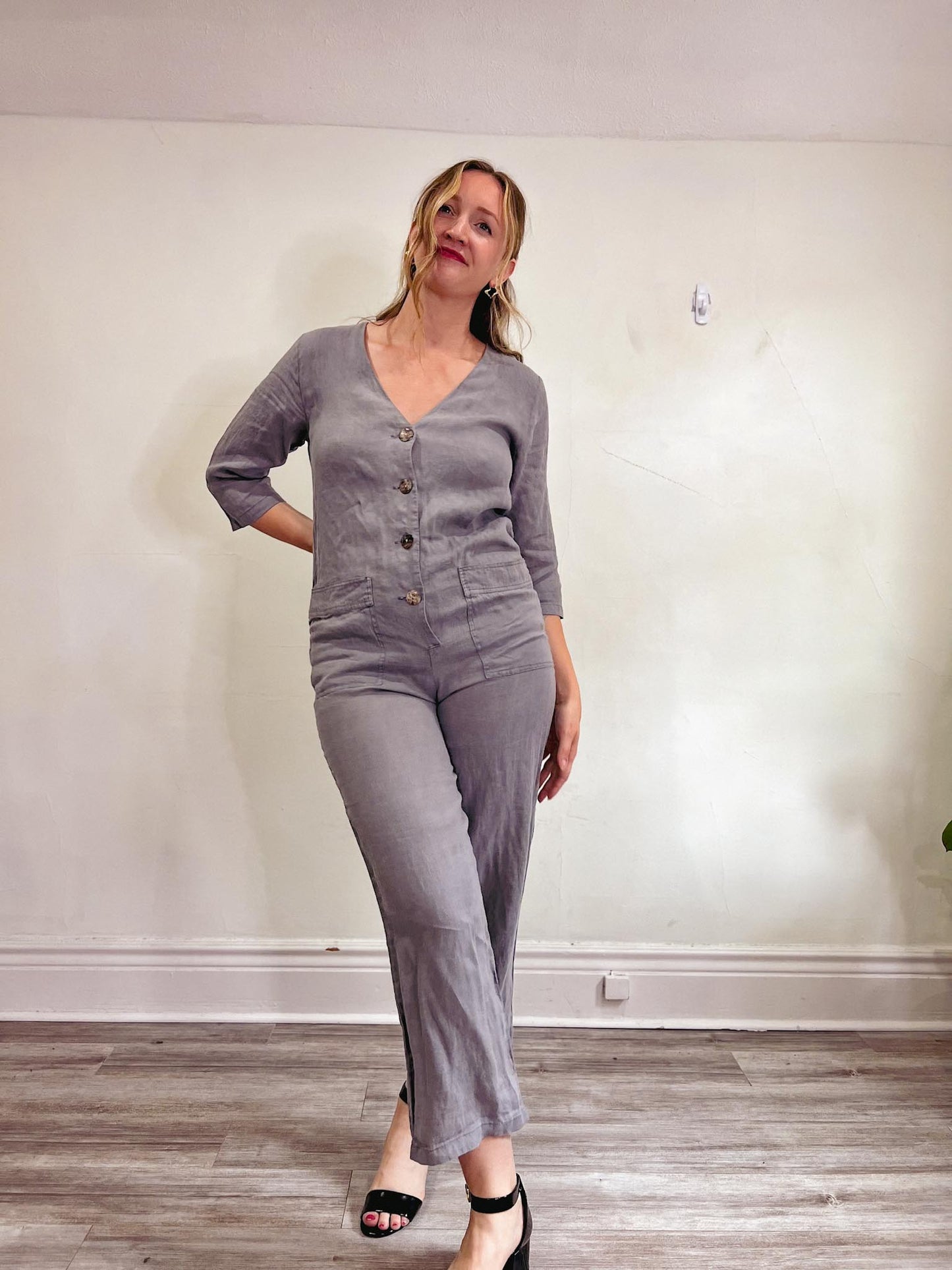 Zara Linen Jumpsuit in Grey (Size S/M)