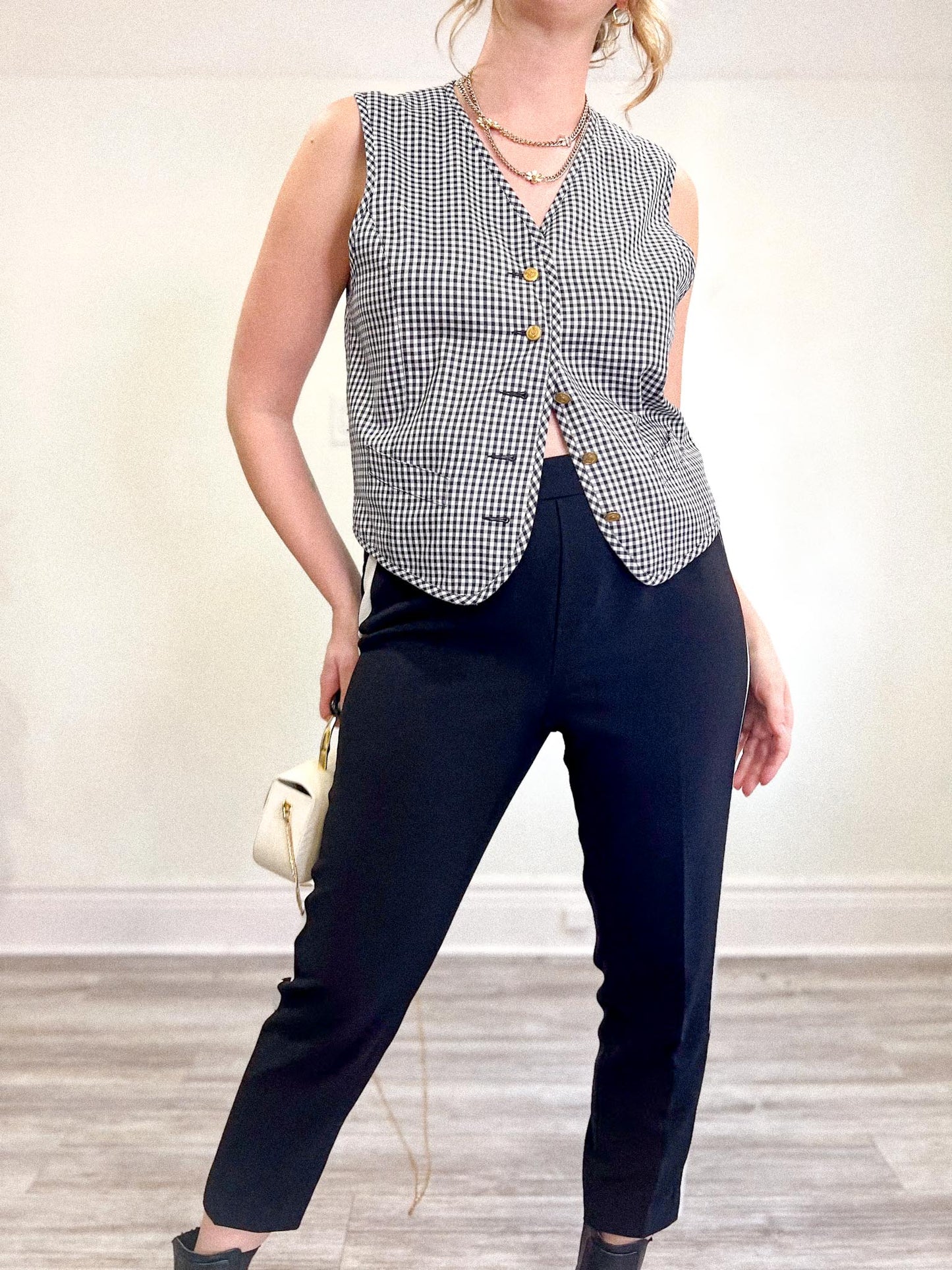 Vintage Gingham Vest in Black/White (Size M)