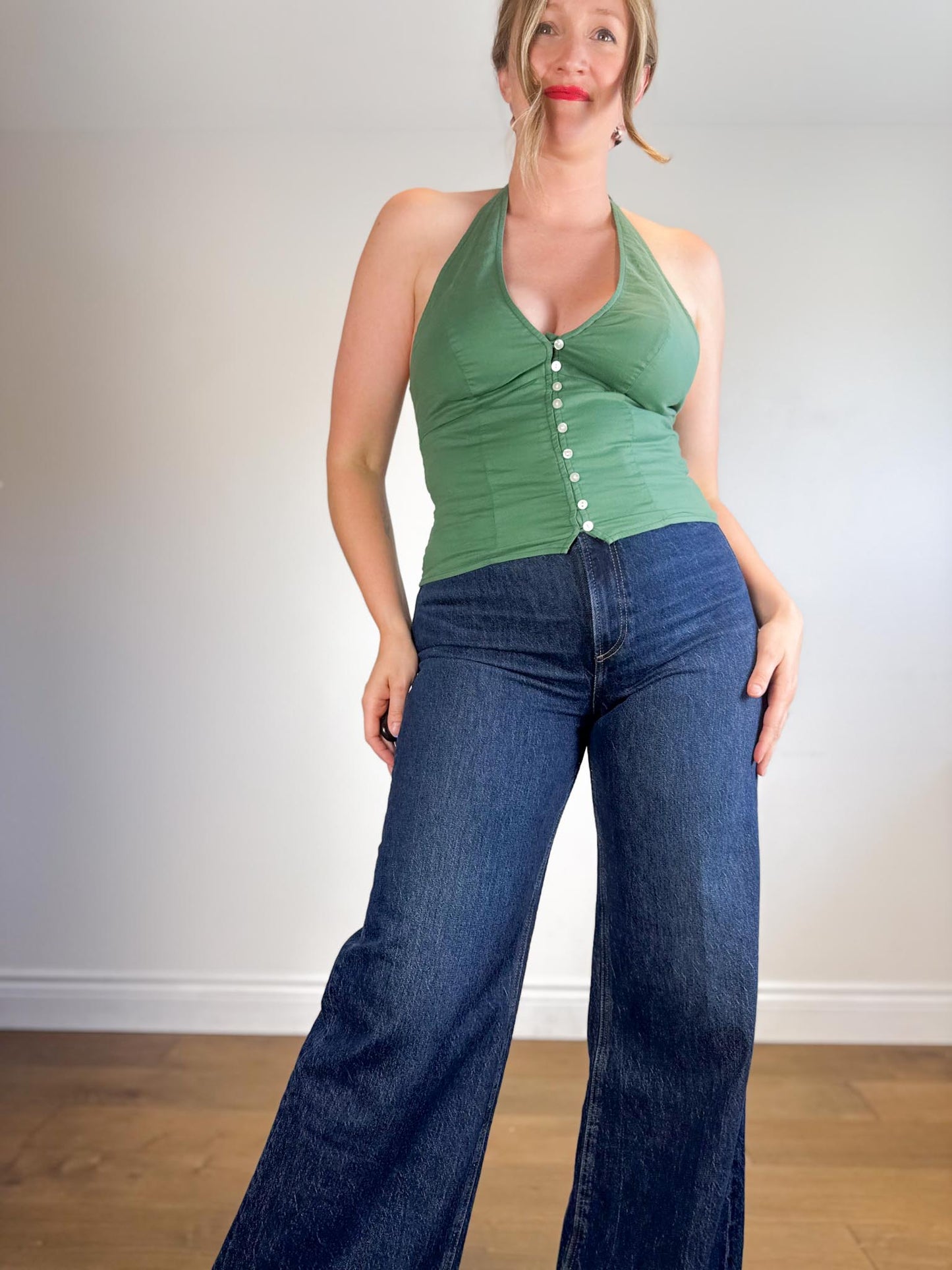 Abercrombie & Fitch "Button-Front Halter Top in Green" NWT (Size M)
