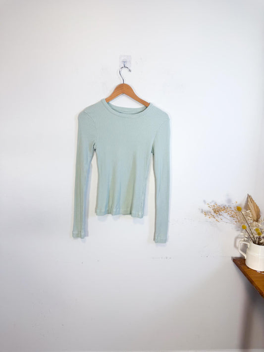 Citizens of Humanity Ribbed Long Sleeve T-Shirt in Pastel Green (Size S/M)