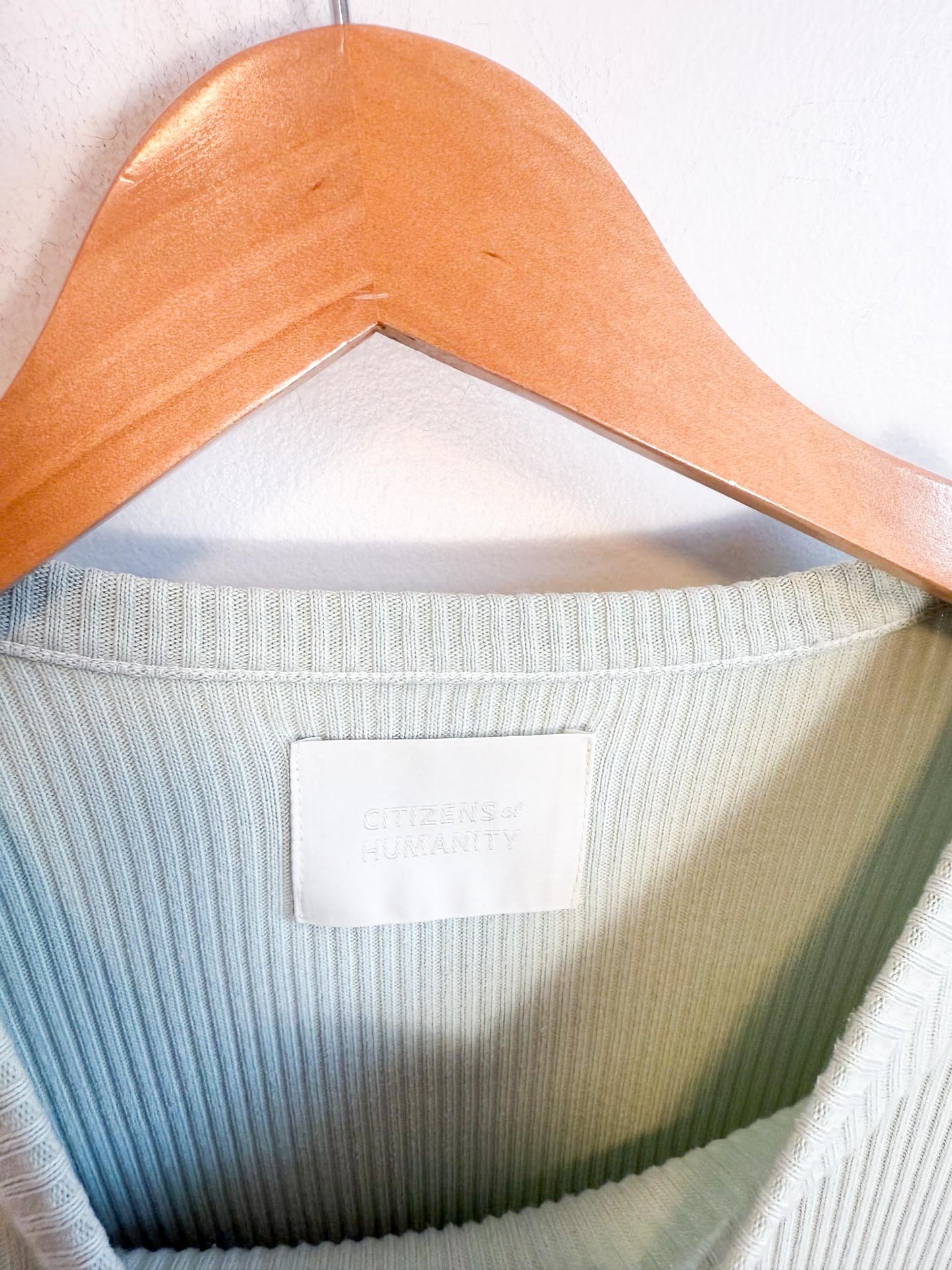 Citizens of Humanity Ribbed Long Sleeve T-Shirt in Pastel Green (Size S/M)