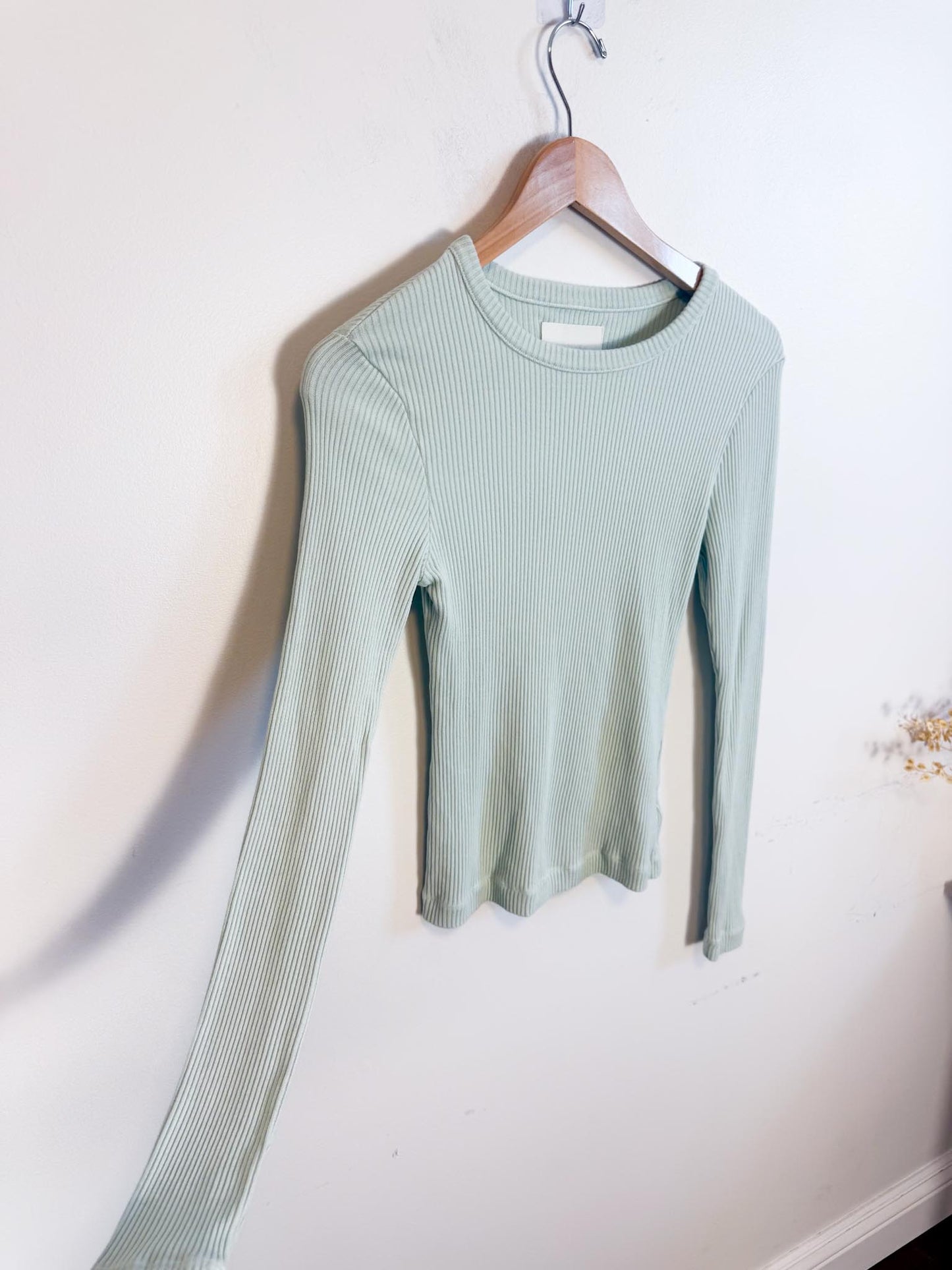 Citizens of Humanity Ribbed Long Sleeve T-Shirt in Pastel Green (Size S/M)