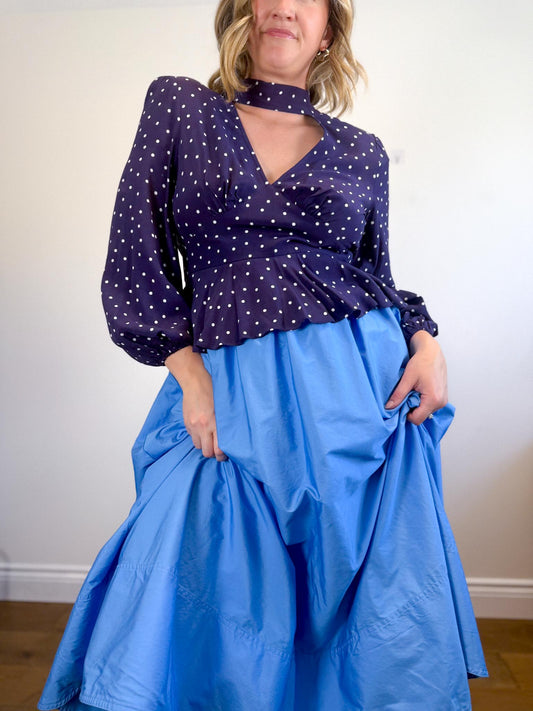 Nobody’s Child Polka Dot High Neck Blouse in Purple/White NWT(Size S)