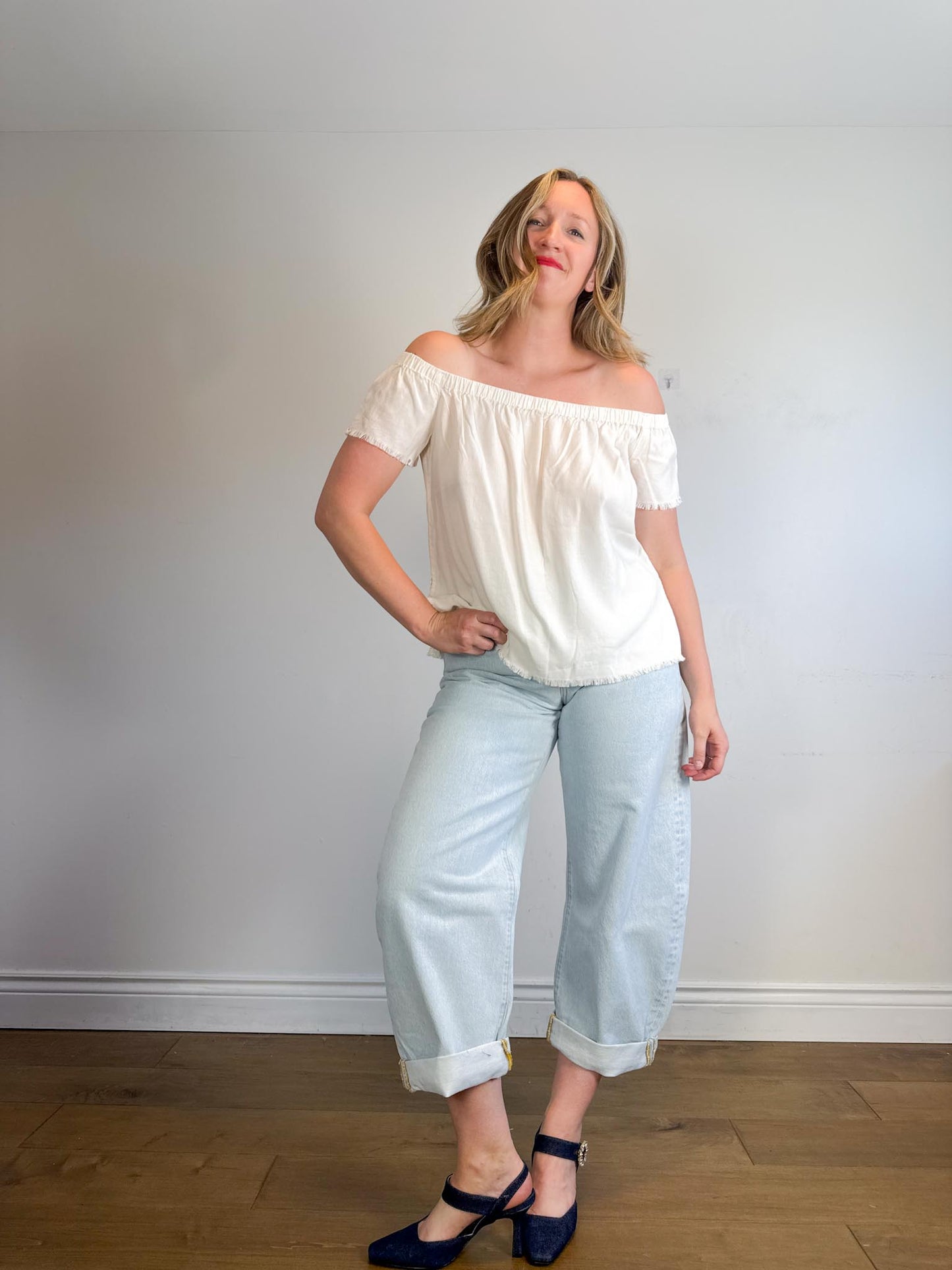 Bella Dahl "Off the Shoulder Top in Eggshell" (Size M)