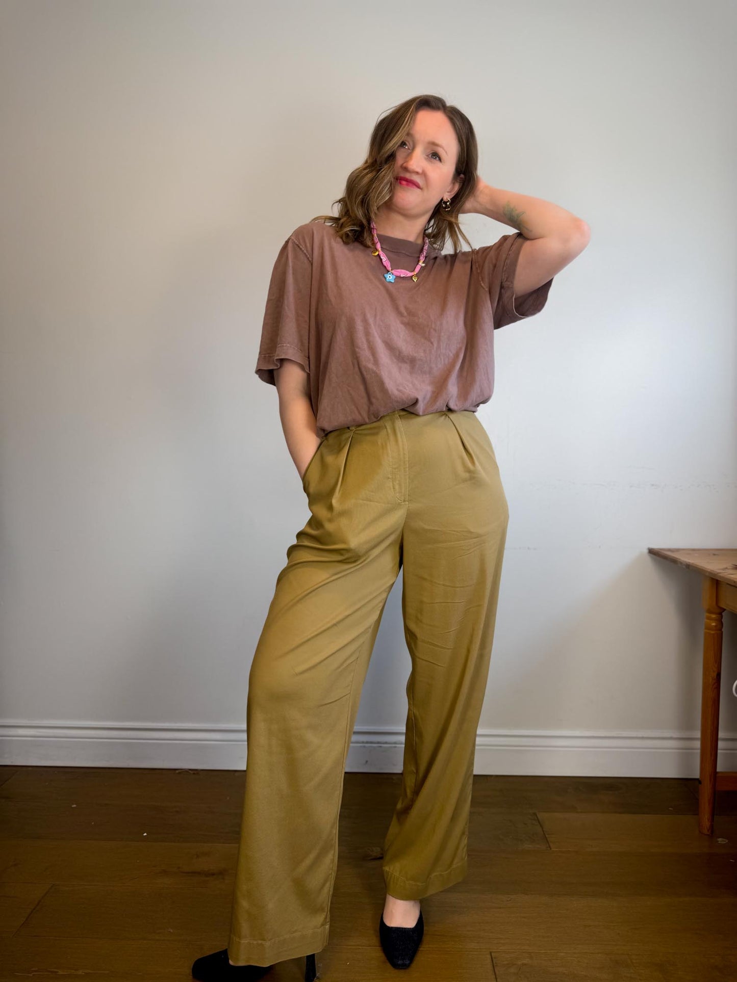 Lululemon High Rise Wide Leg Trousers in Golden Beige (Size 10)