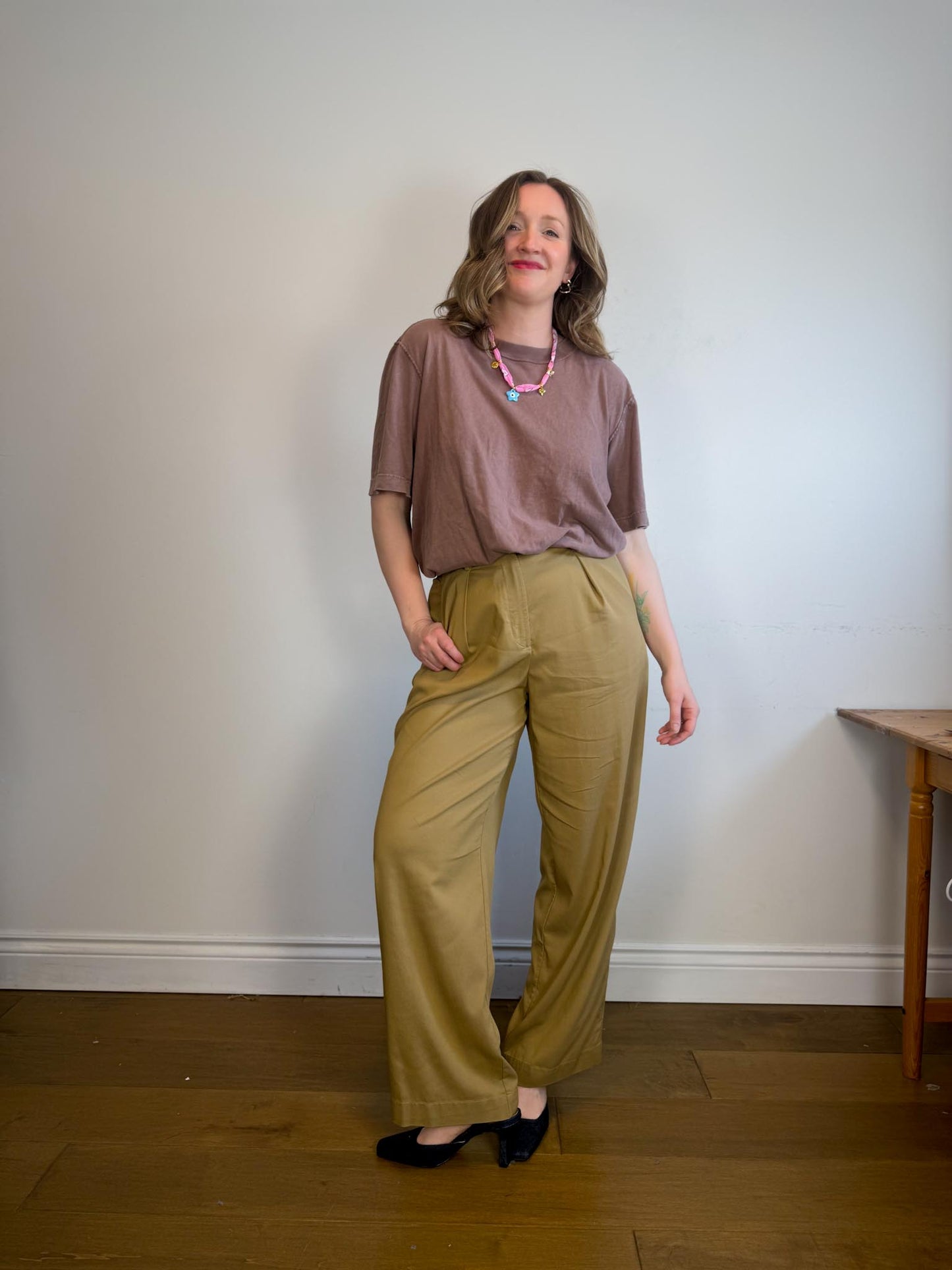 Lululemon High Rise Wide Leg Trousers in Golden Beige (Size 10)