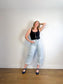 FRAME "The Bubble High Rise Curved Legs in Light Wash" NWT (Size