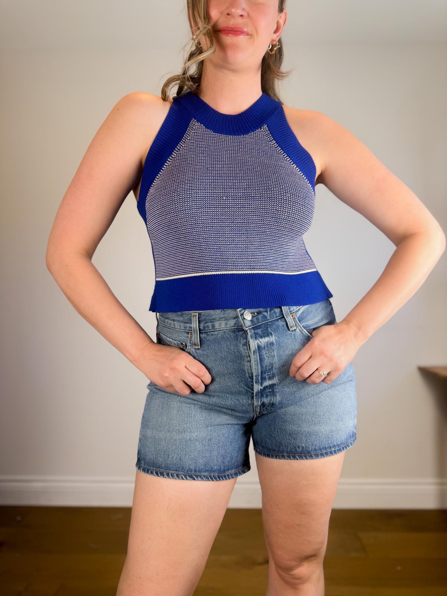 Wilfred Knit Halter Top in Blue / White (Size S/M)