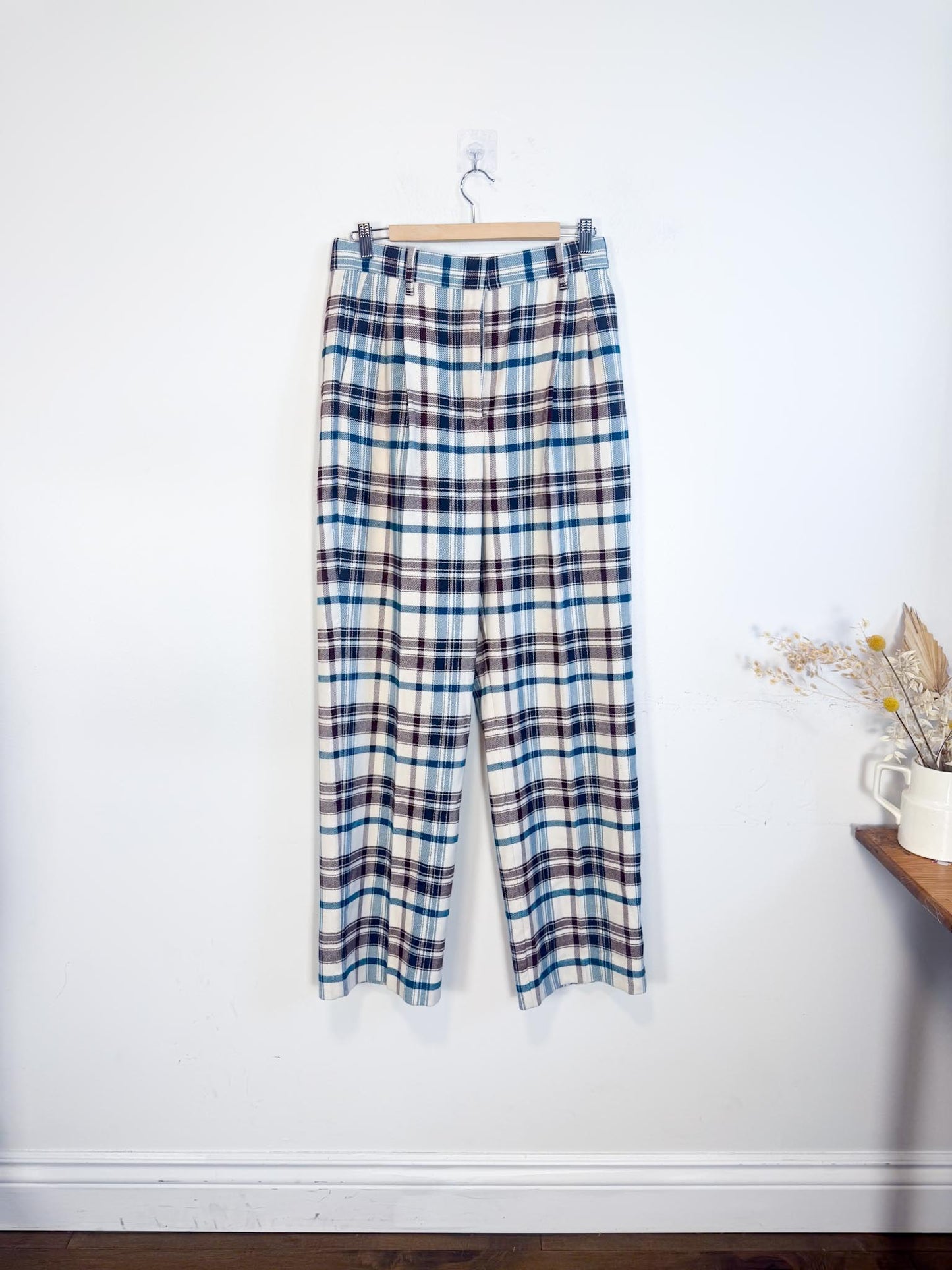 Wilfred Plaid Trousers in White/Brown/Blue (Size 10)