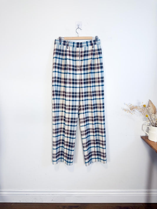 Wilfred Plaid Trousers in White/Brown/Blue (Size 10)