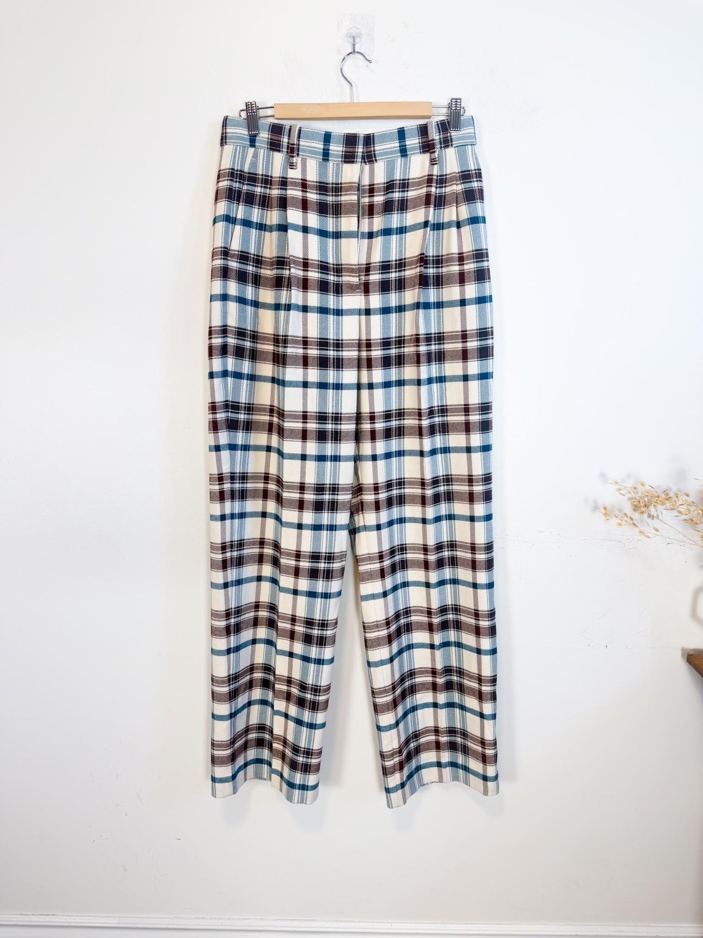 Wilfred Plaid Trousers in White/Brown/Blue (Size 10)