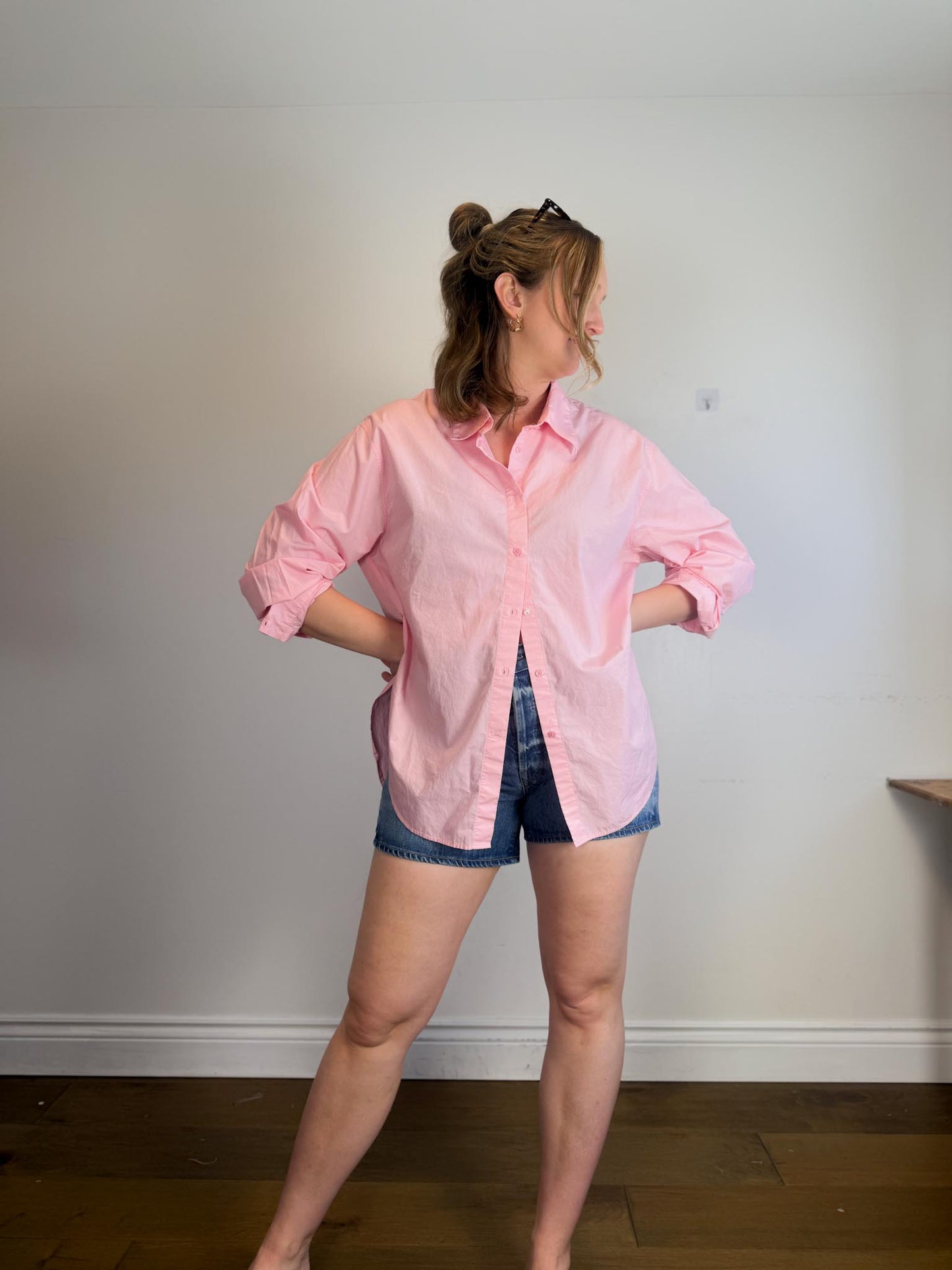 Babaton Cotton Button Down in Pink (Size L)
