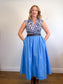 MaxMara Designer Silk Blouse in Blue/White SOLD AS IS (Size L)