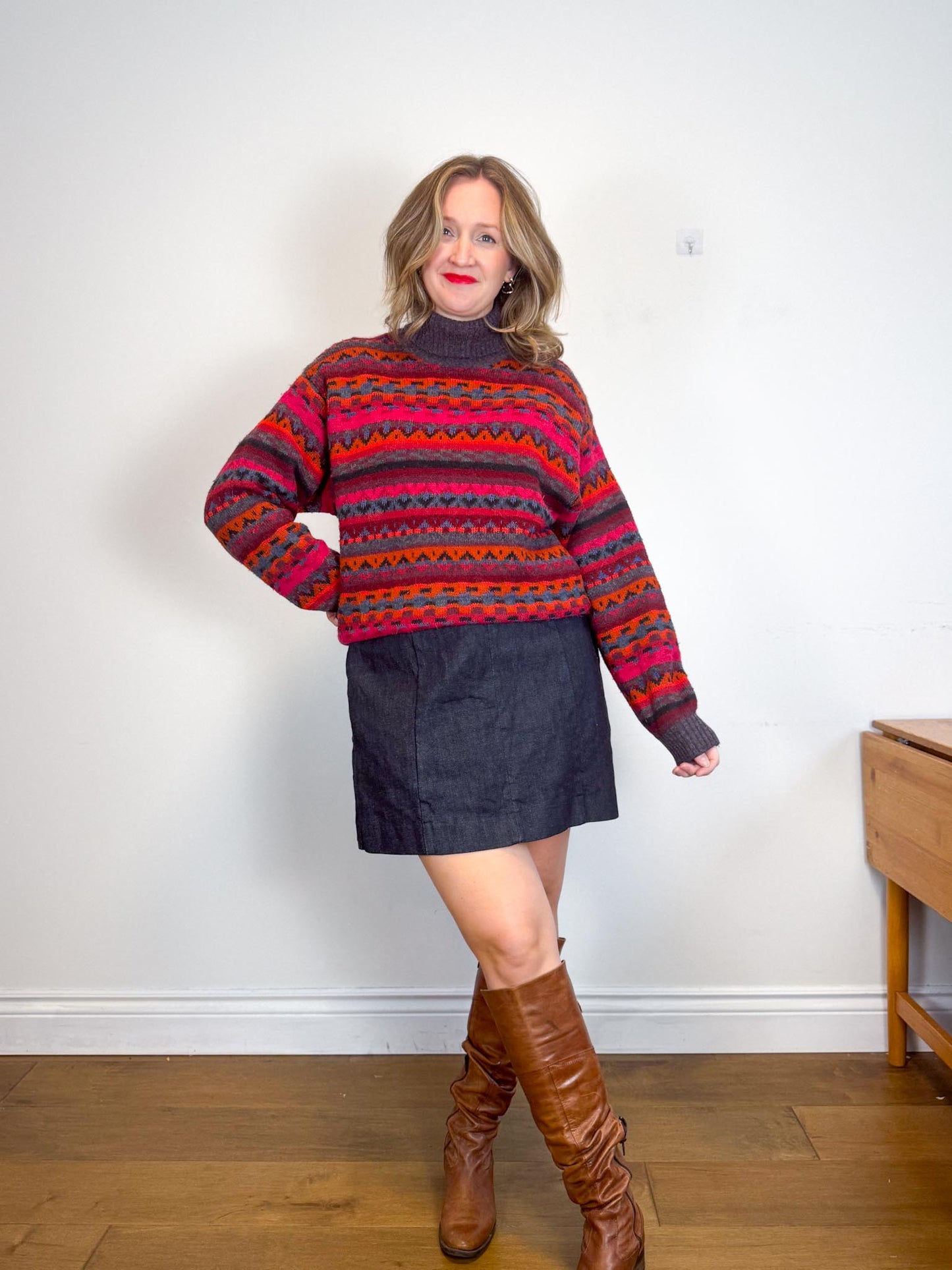 Vintage Alpaca Wool Knit Turtleneck Sweater (Size L)