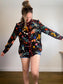 Love & Roses "Black Graphic Print Long Sleeve Button Down Shirt" NWT (Size L/XL)