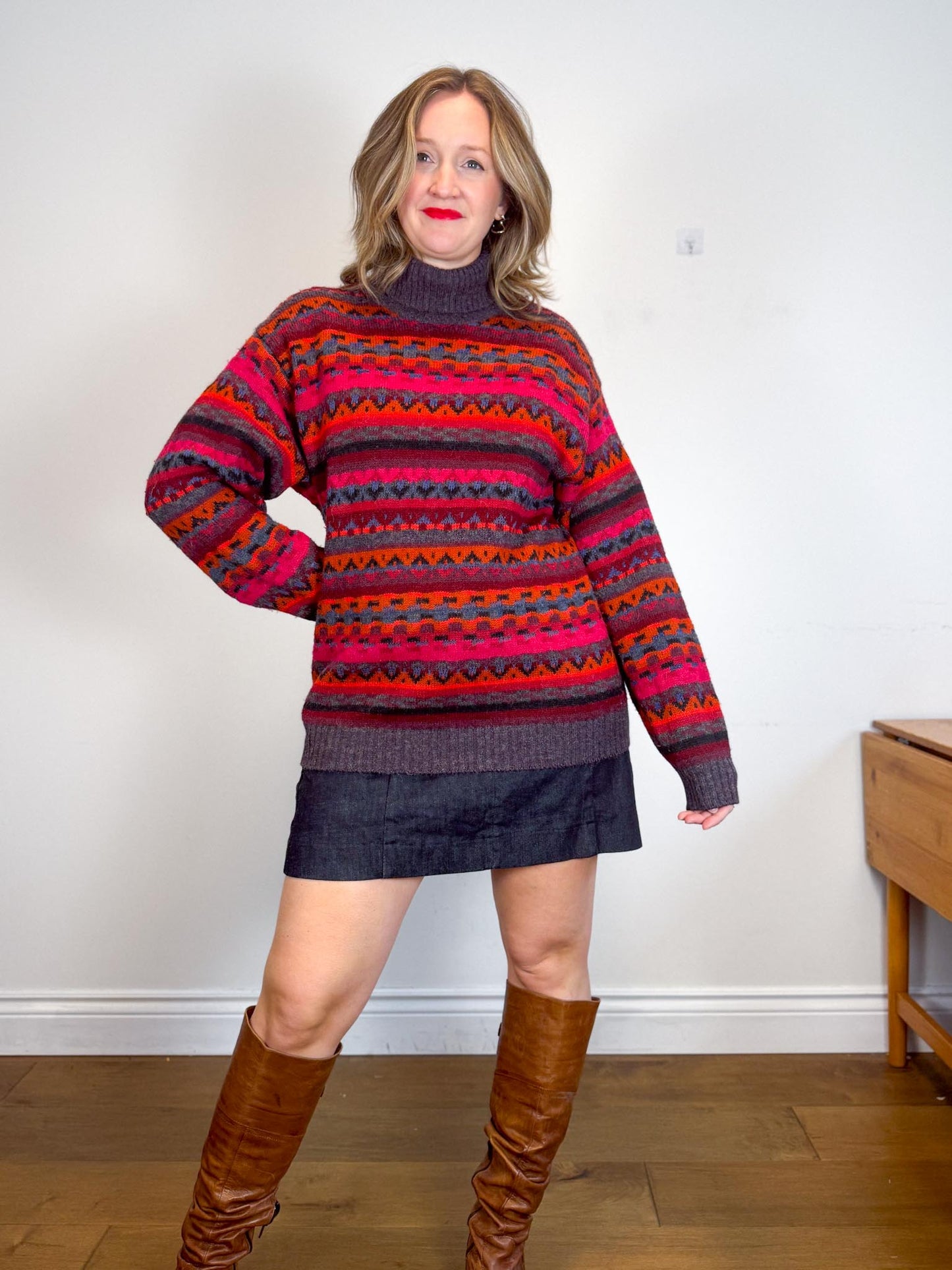 Vintage Alpaca Wool Knit Turtleneck Sweater (Size L)