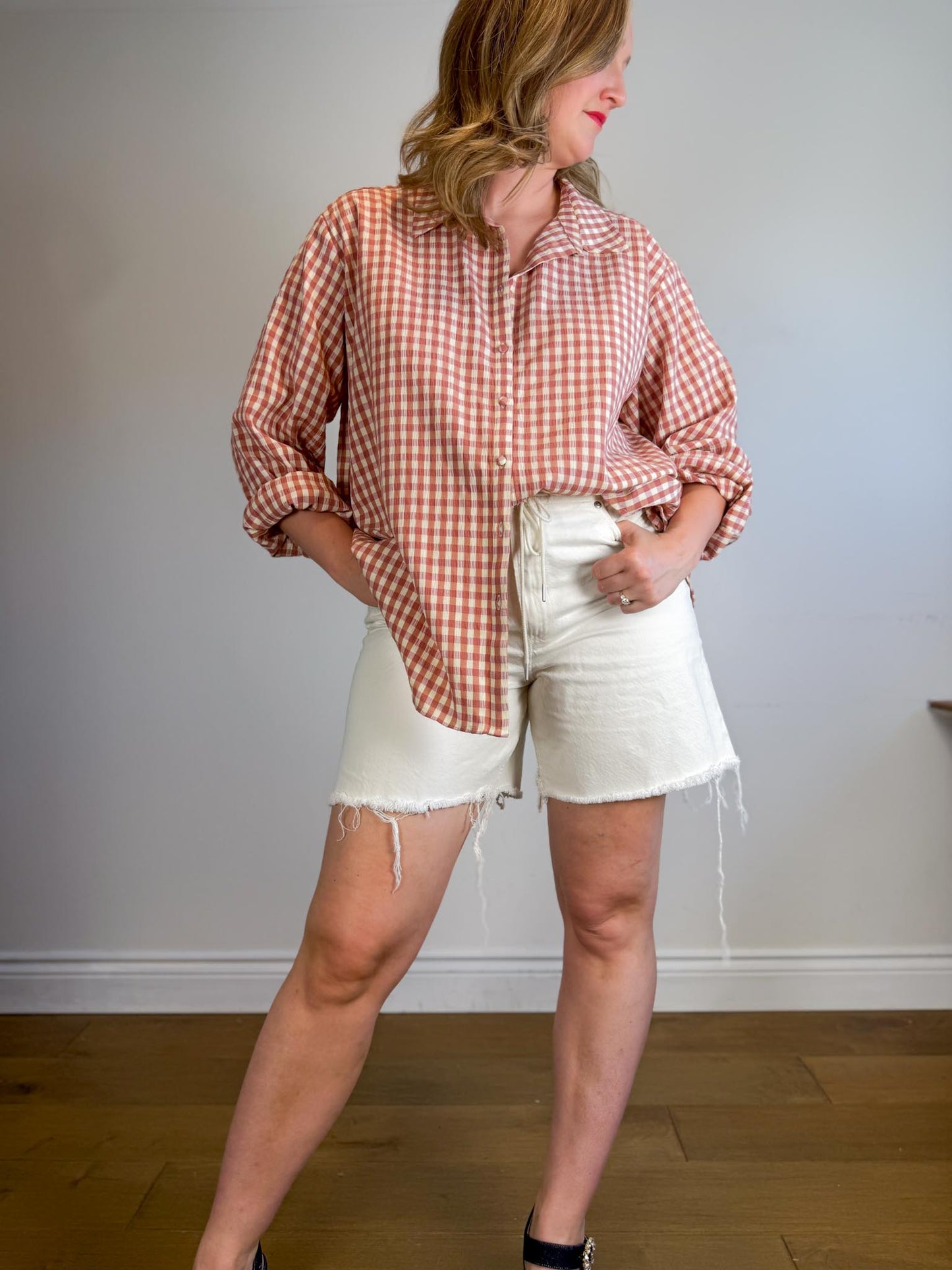 For Love & Lemons "Georgia Gingham Button Down" (Size L/XL)