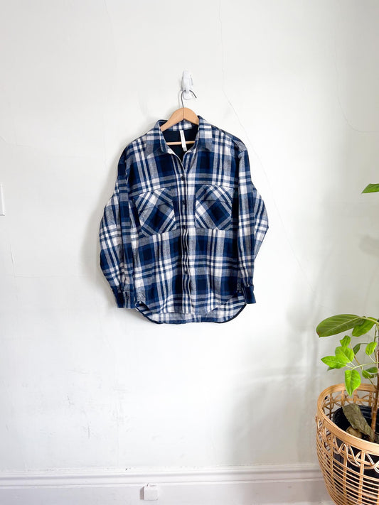 Babaton Flannel Shirt in Blue Plaid (Size M/L)