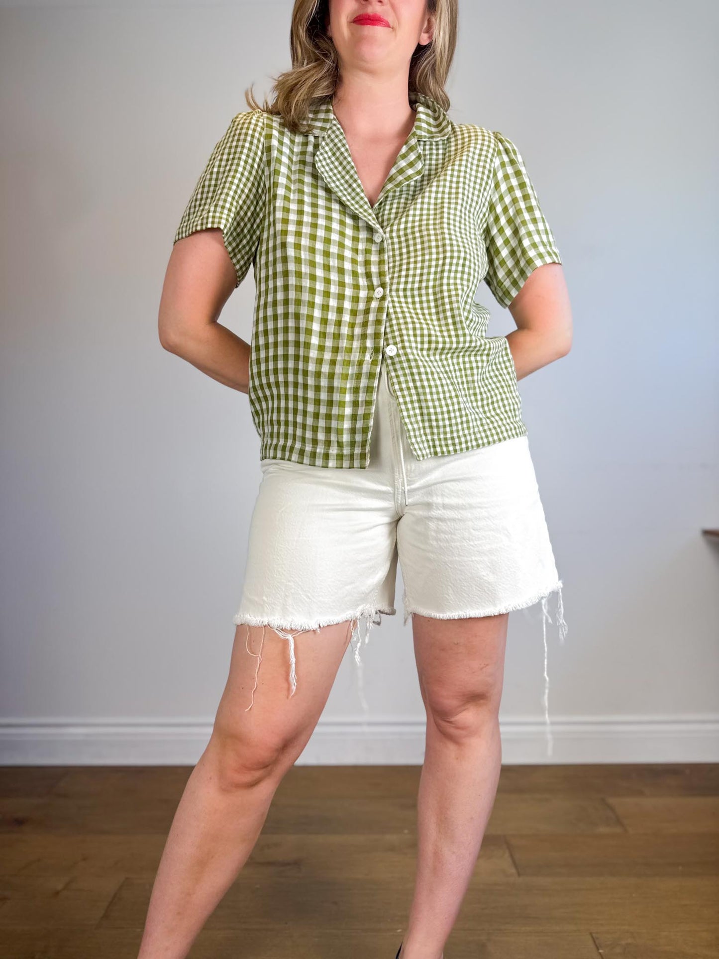 Onderbroeks Slow Fashion Gingham Blouse in Green (Size L)