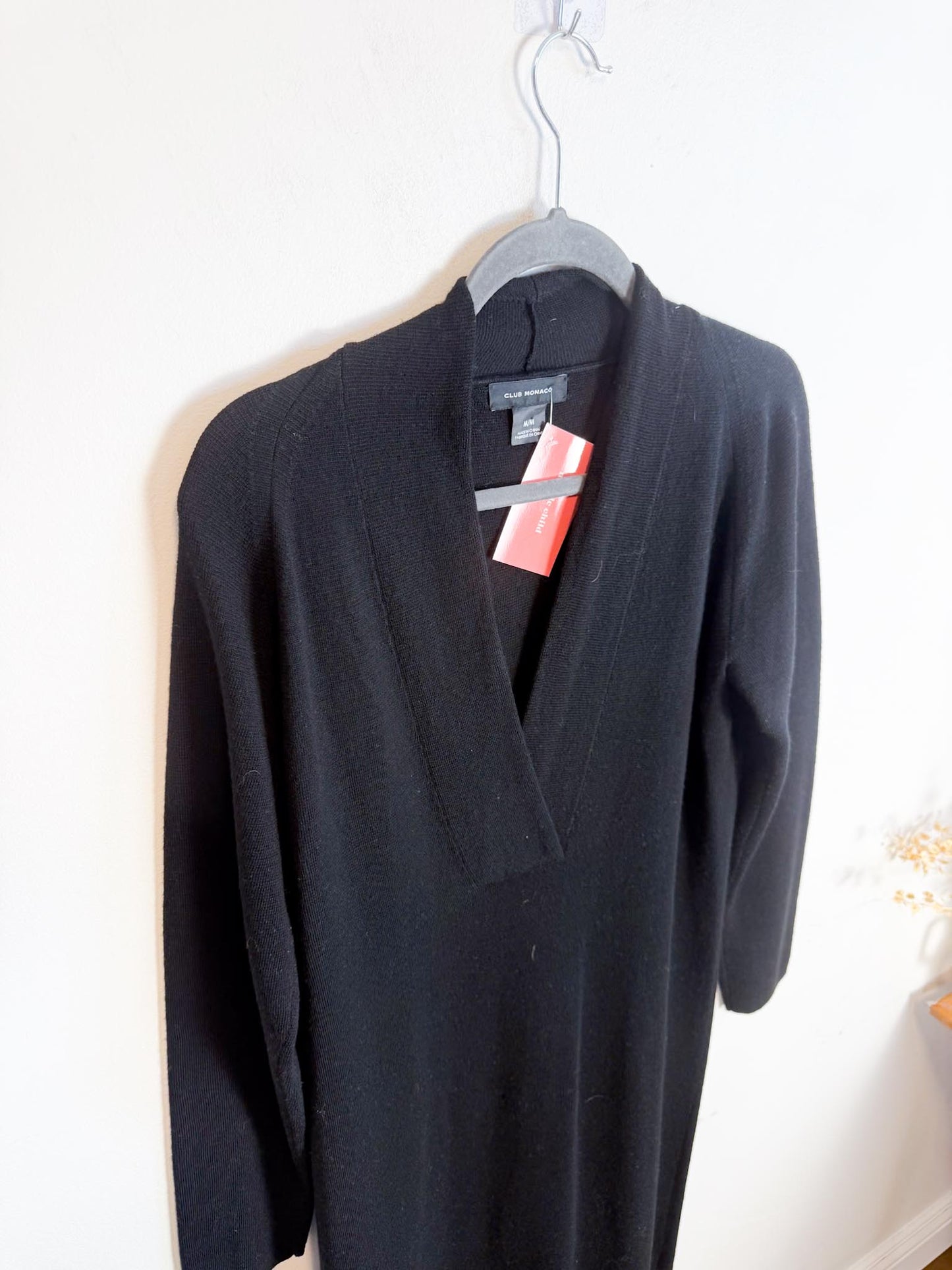 Club Monaco V-Neck Wool Dress in Black (Size M)