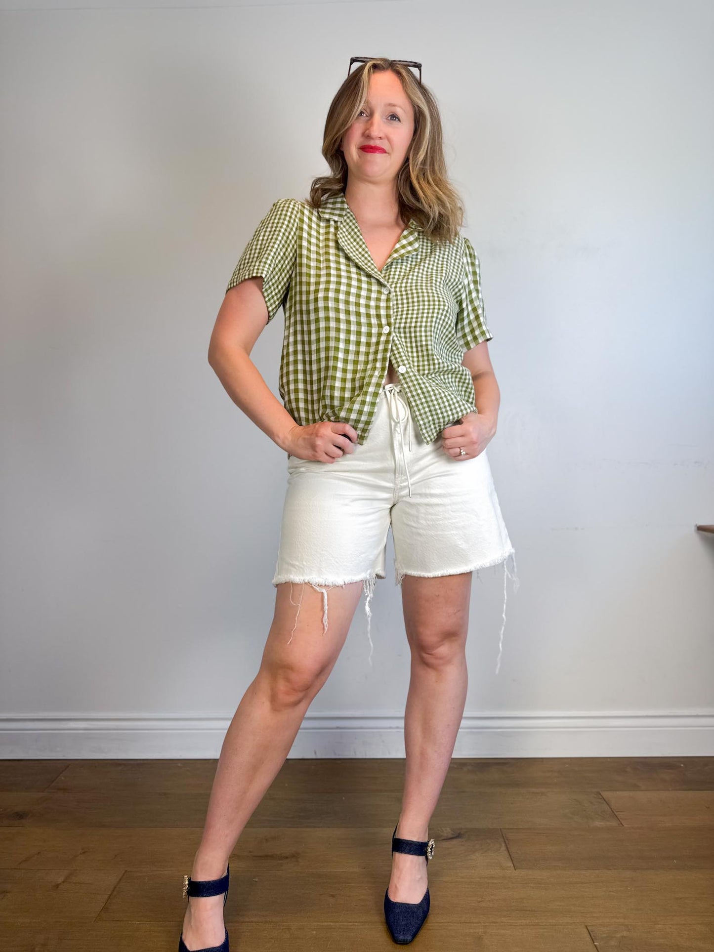 Onderbroeks Slow Fashion Gingham Blouse in Green (Size L)
