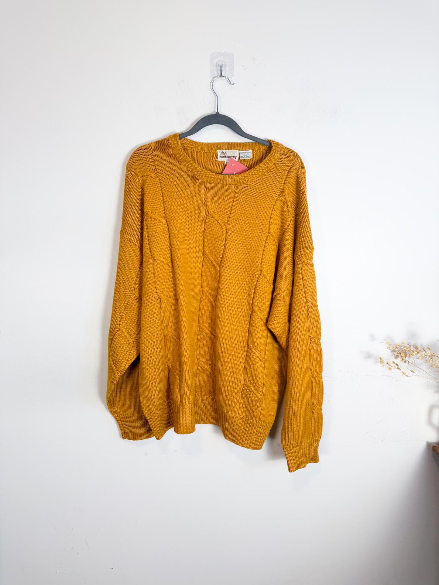 Vintage Cable Knit Wool Sweater in Mustard (Size XL)