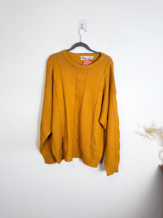 Vintage Cable Knit Wool Sweater in Mustard (Size XL)