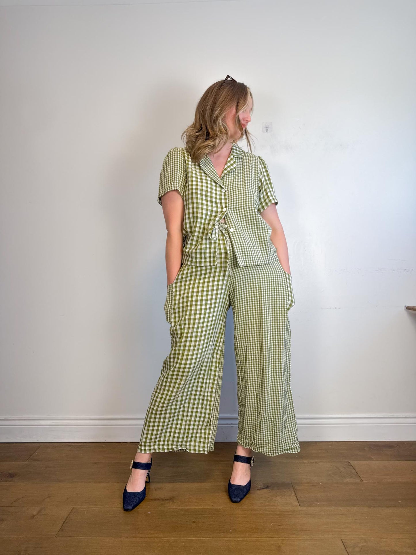 Onderbroeks Slow Fashion Gingham Pants in Green/White (Size L)