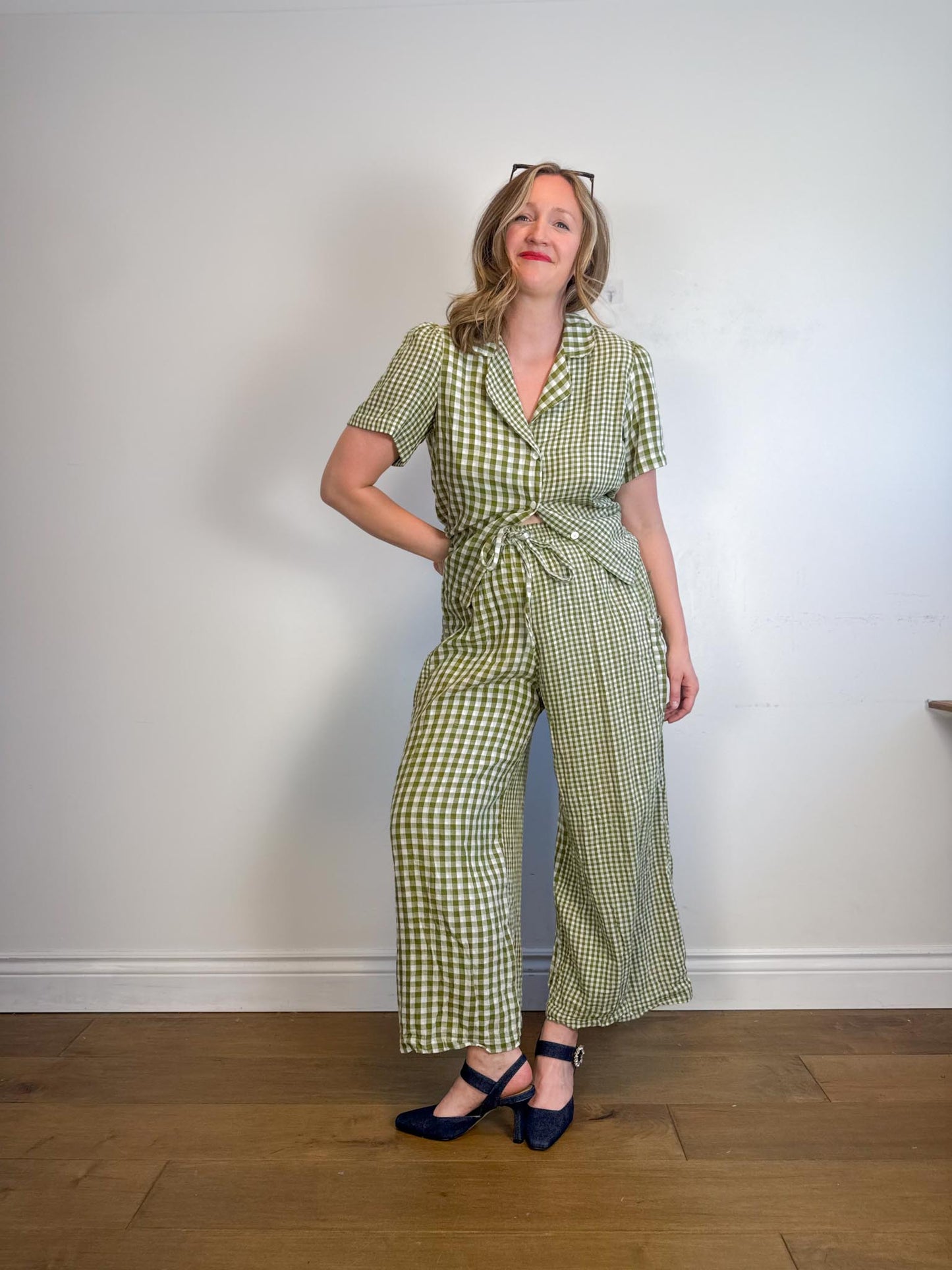 Onderbroeks Slow Fashion Gingham Pants in Green/White (Size L)