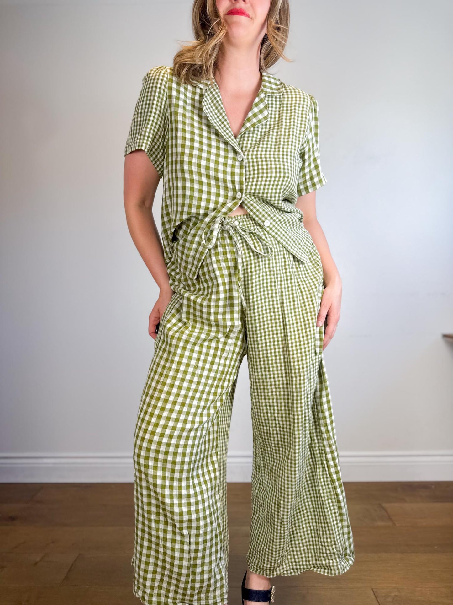 Onderbroeks Slow Fashion Gingham Pants in Green/White (Size L)