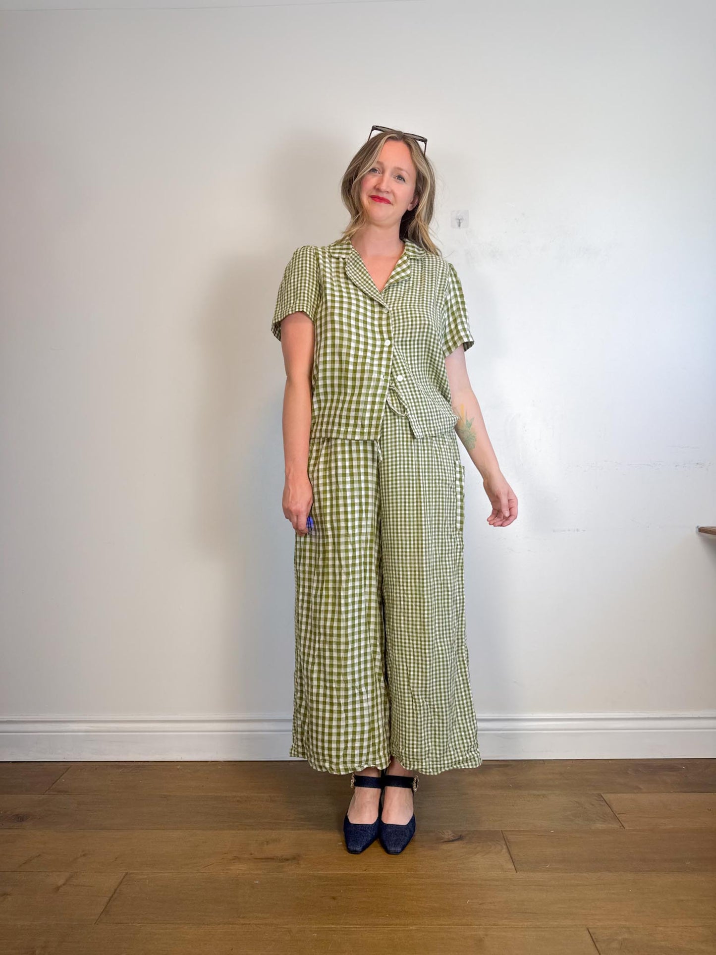 Onderbroeks Slow Fashion Gingham Pants in Green/White (Size L)