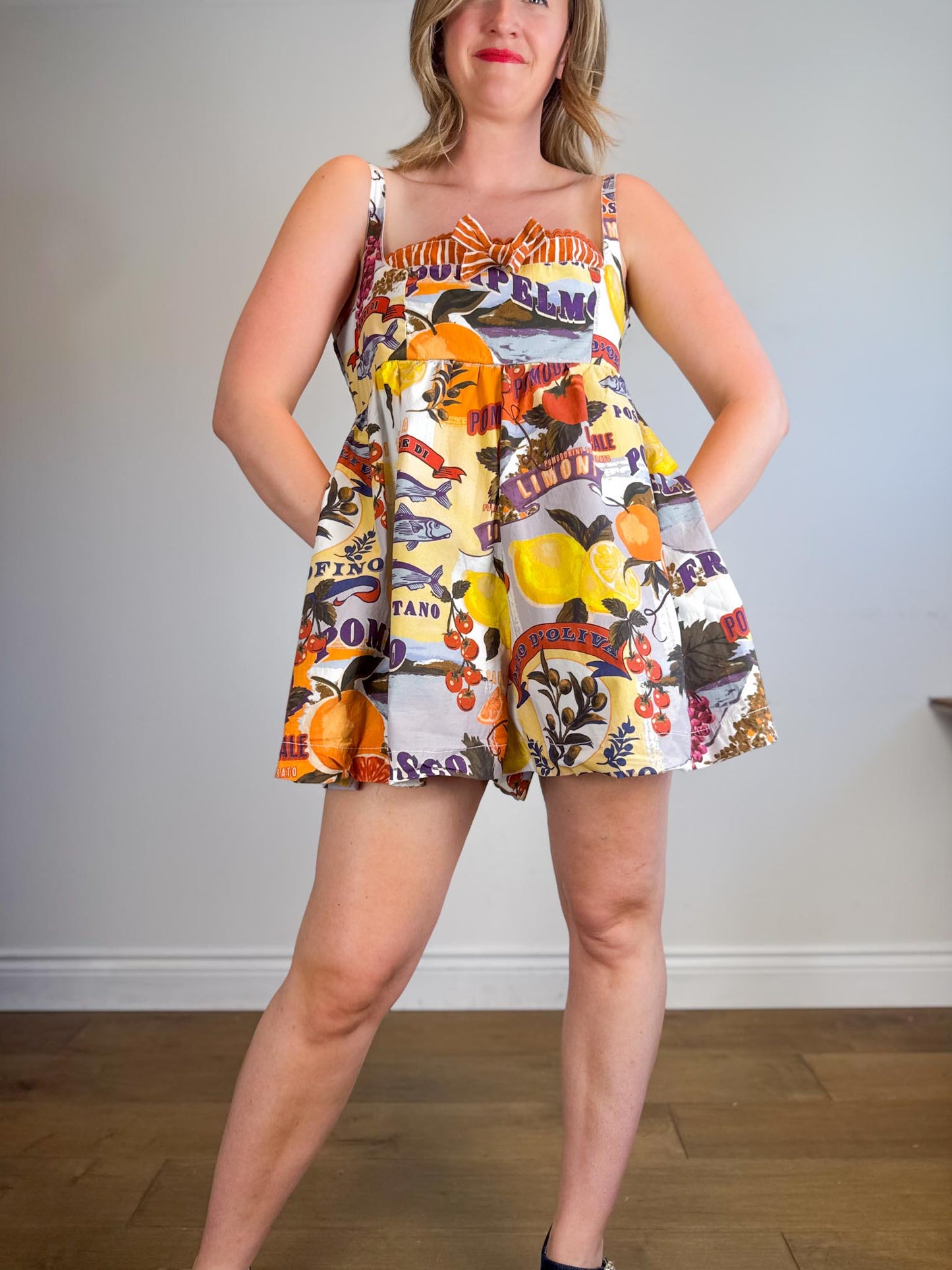 Anthropologie "Maeve Layered Bustier Romper in Italian Motif Print" (Size L/XL)