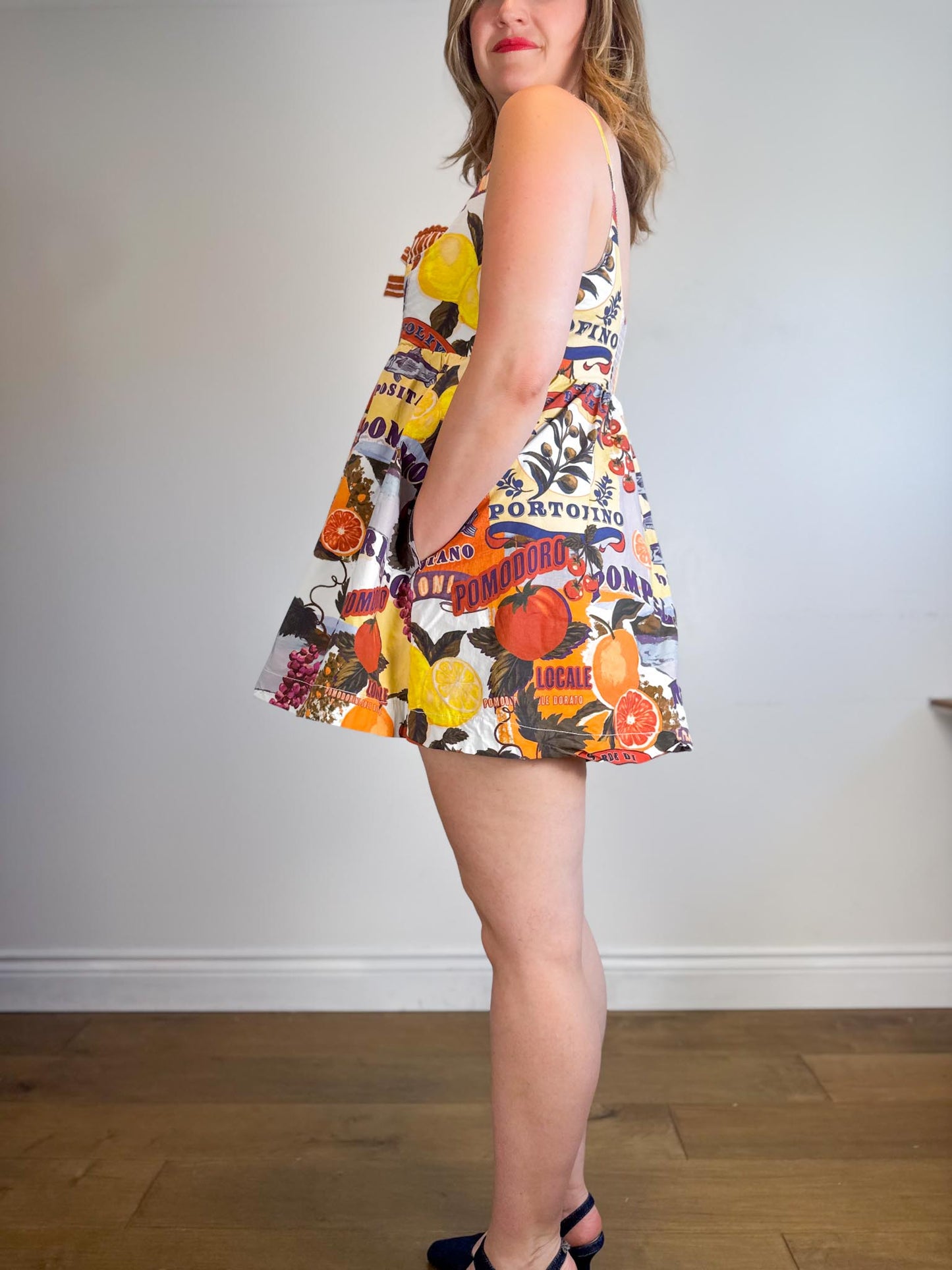 Anthropologie "Maeve Layered Bustier Romper in Italian Motif Print" (Size L/XL)