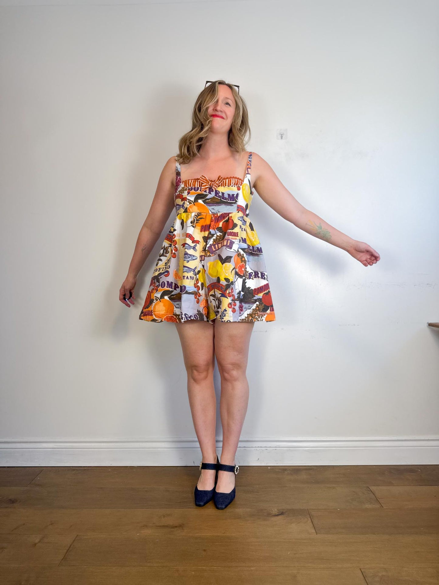 Anthropologie "Maeve Layered Bustier Romper in Italian Motif Print" (Size L/XL)