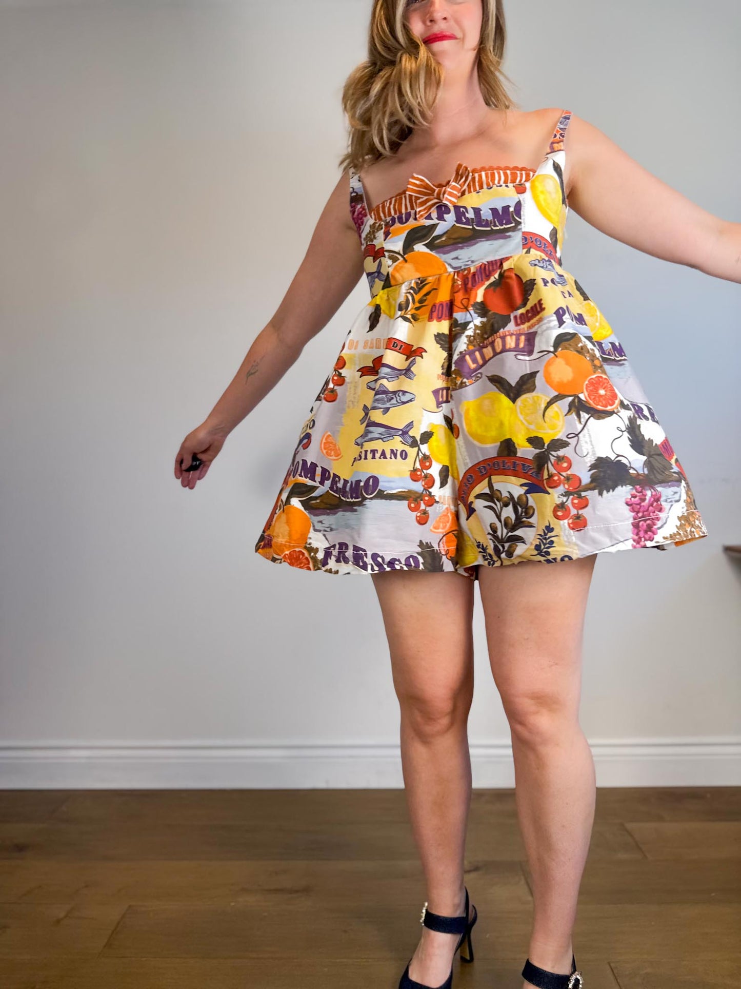 Anthropologie "Maeve Layered Bustier Romper in Italian Motif Print" (Size L/XL)