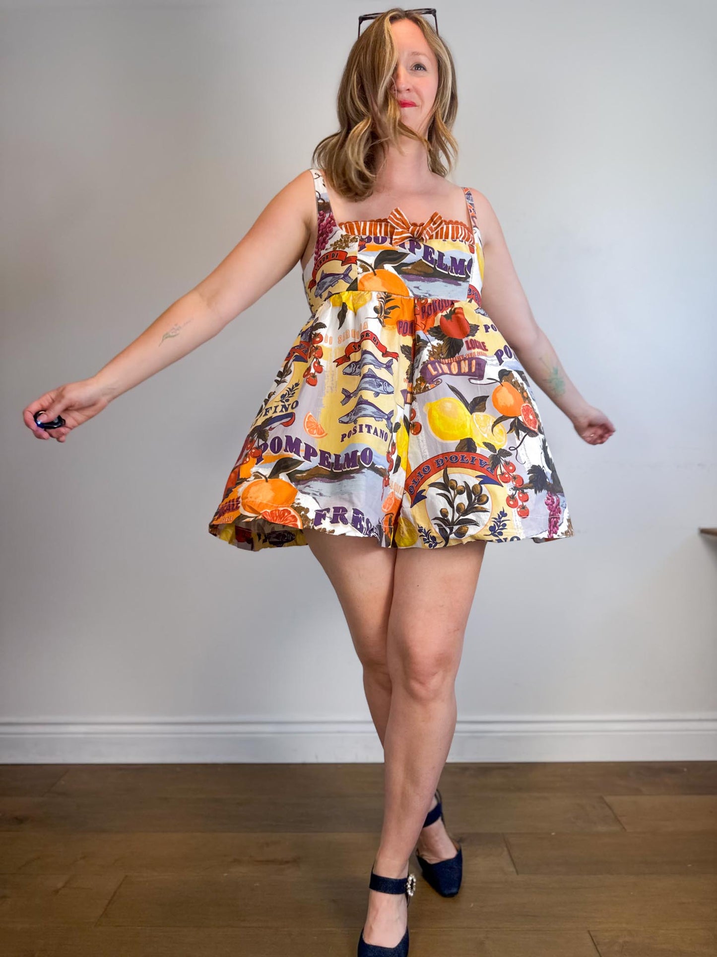 Anthropologie "Maeve Layered Bustier Romper in Italian Motif Print" (Size L/XL)