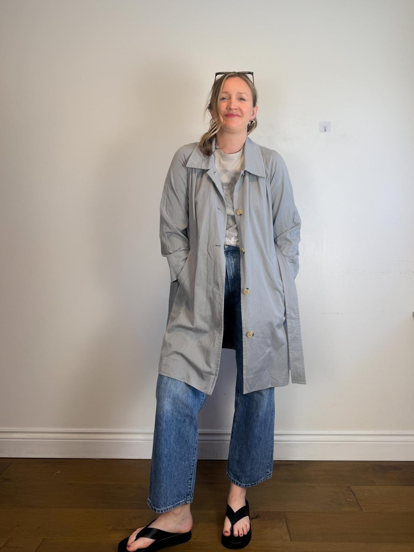Everlane "The Gathered Drape Trench Coat in Grey" (Size S/M)