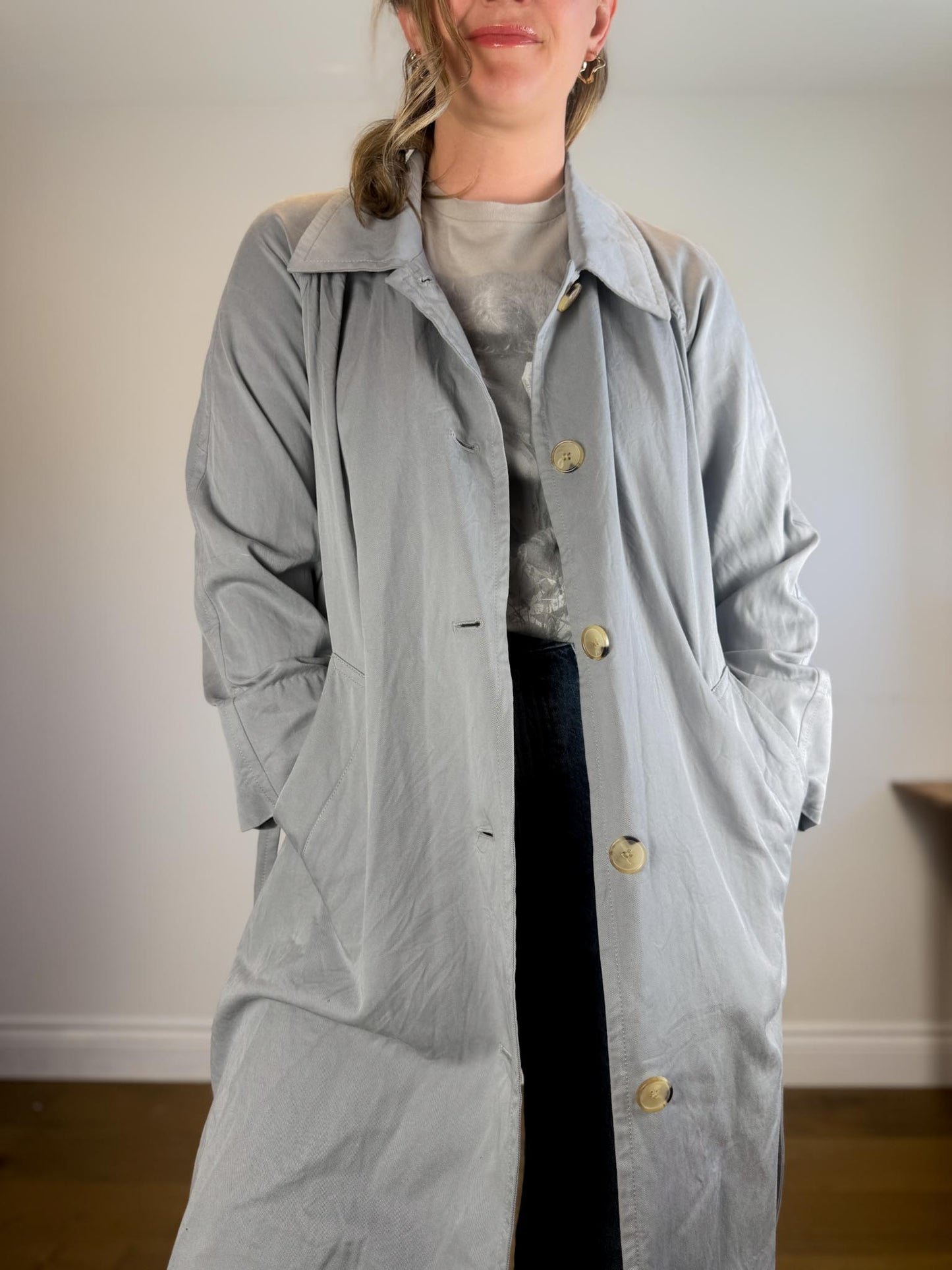 Everlane "The Gathered Drape Trench Coat in Grey" (Size S/M)