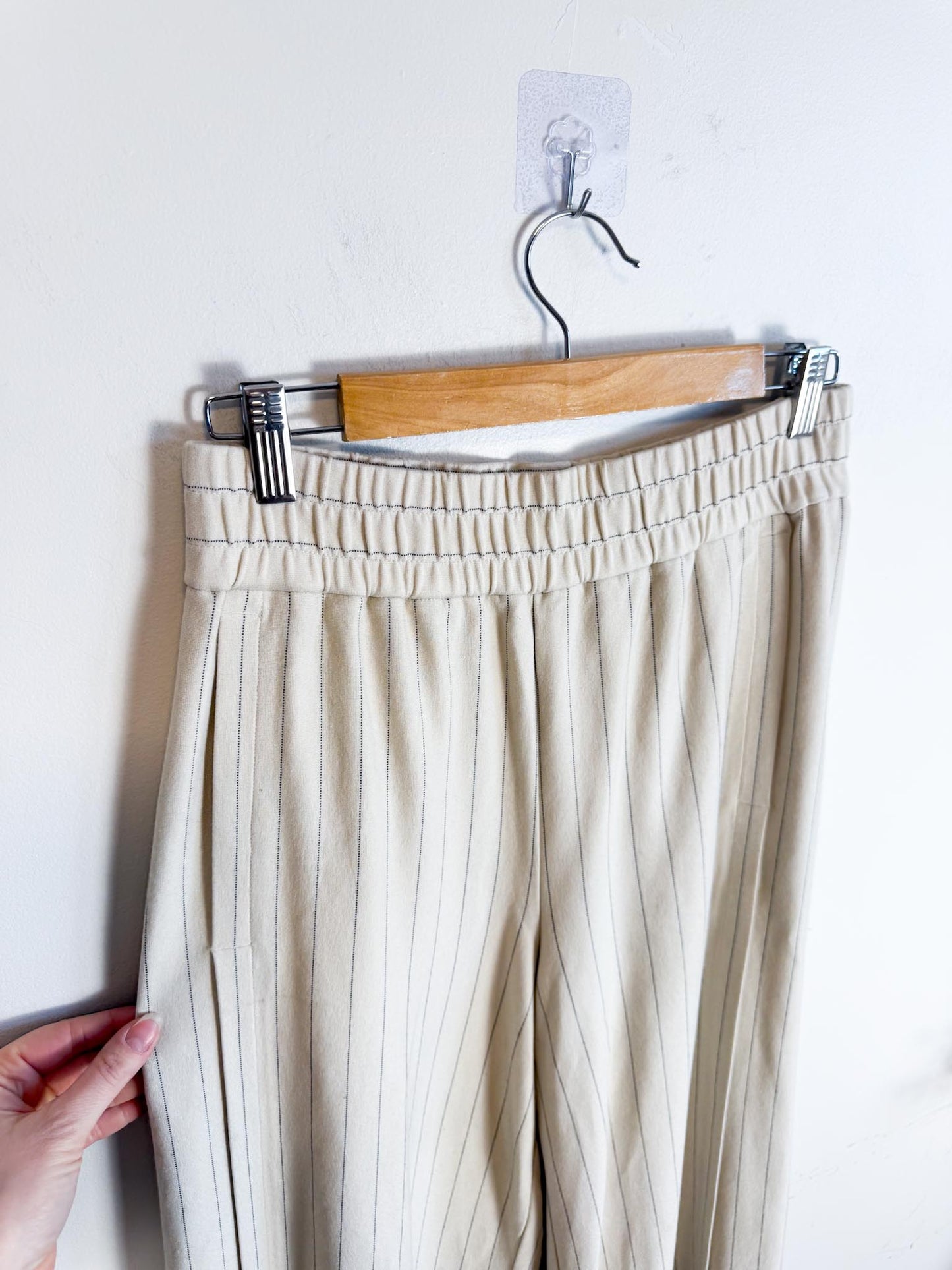 COS "Elasticated Pull On Wide Pinstriped Pants in Cream/Black" (Size S/M)